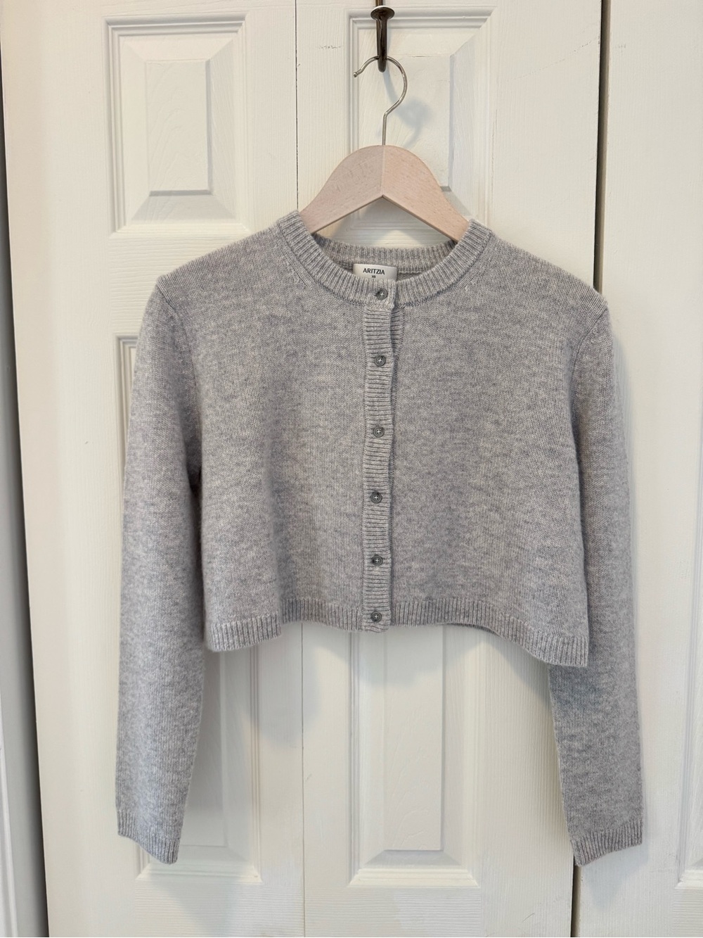 Aritzia Cropped Button-Up Cardigan in Light Gray